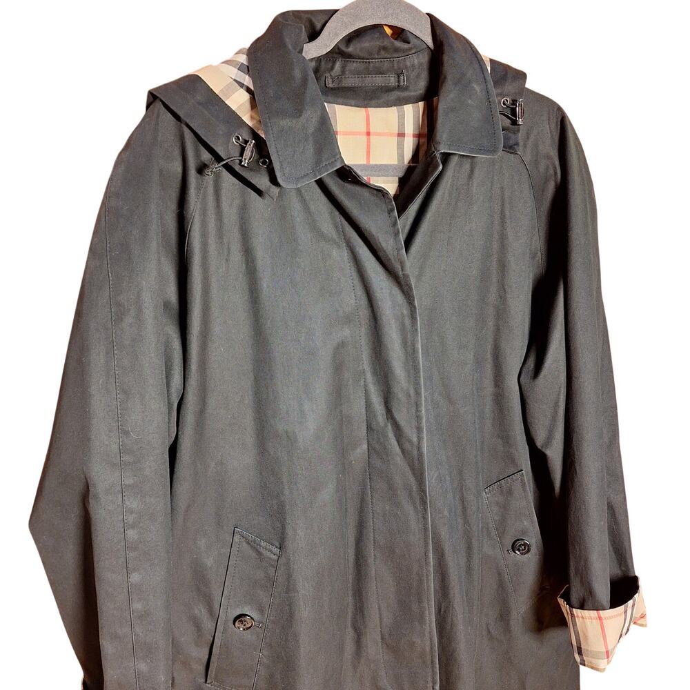 Burberry Carmen Trench coat Black canvas nova check plaid interior button down - Picture 14 of 16